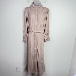 Aab Dress Womens S‎ Tan Crochet Neutral Button Long Sleeve Maxi Boho Lagenlook